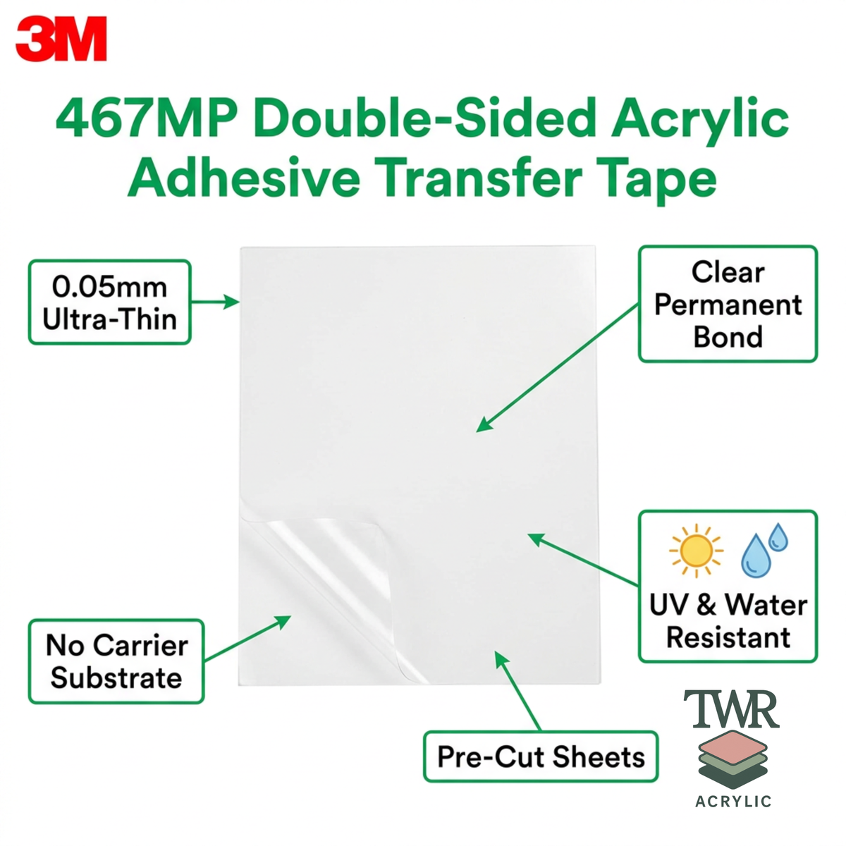 3M™ 467MP Acrylic Double-Sided Adhesive Transfer Tape Sheets