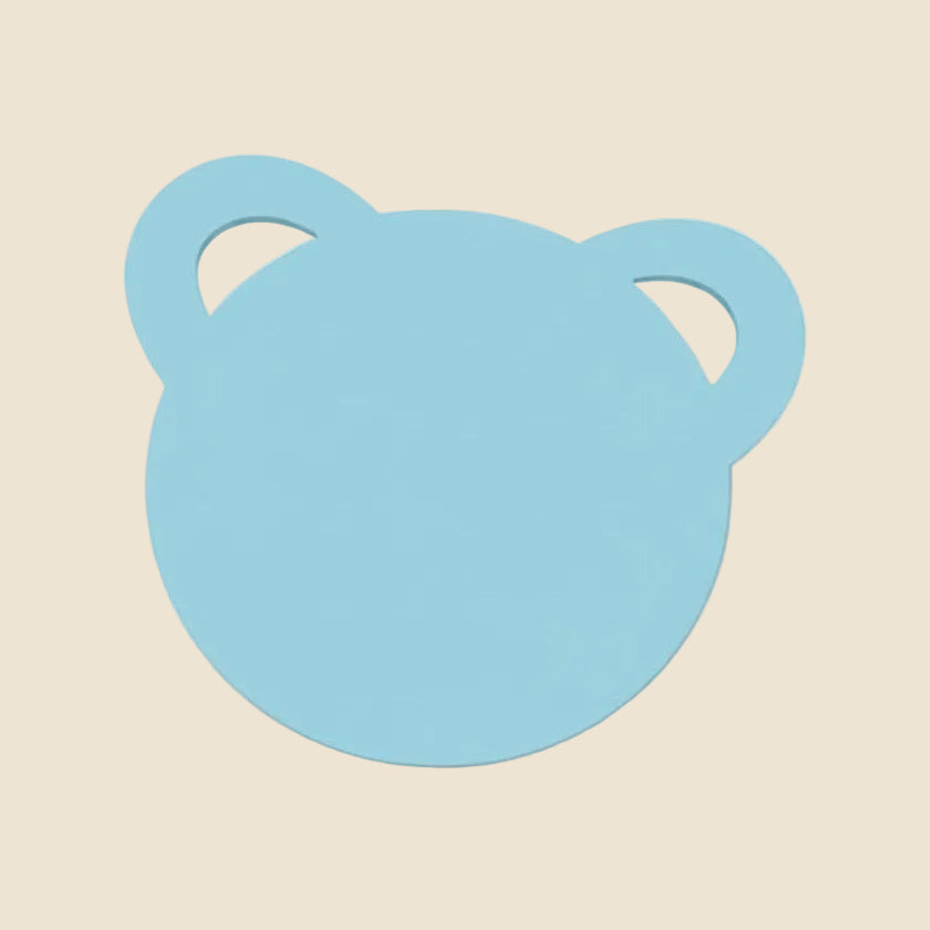 Light blue bear-shaped object on a white background